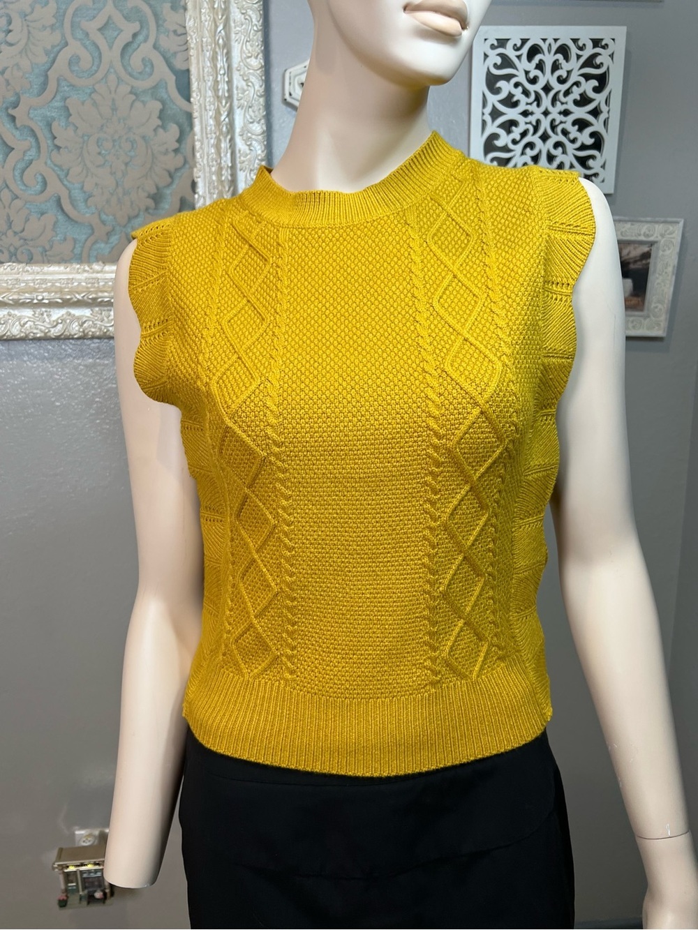 Mustard Yellow Knit Sleeveless Sweater Vest - Picture 3 of 8